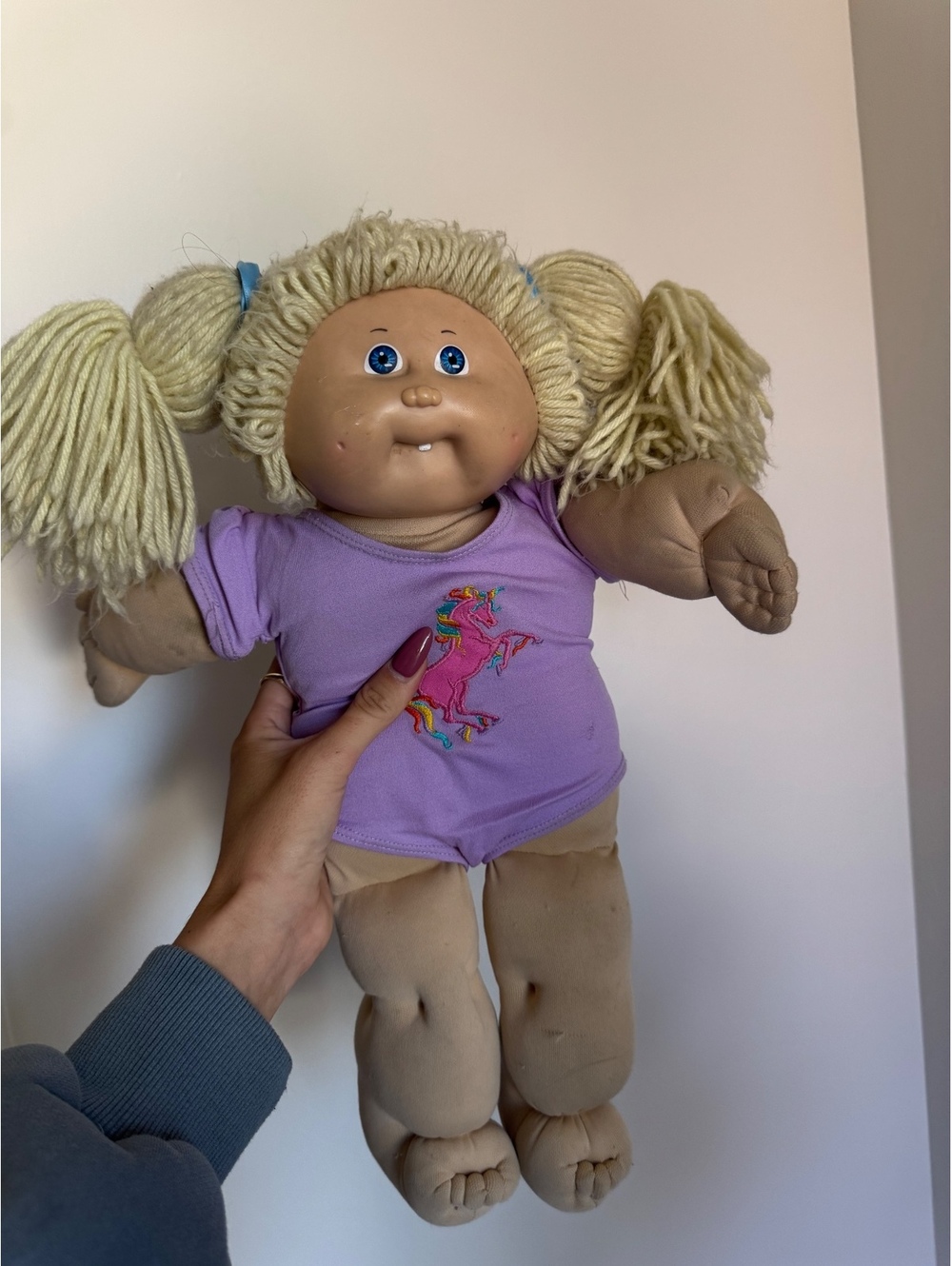 Vintage Cabbage Patch Kids Blonde Yarn Hair Doll Xavier Roberts Unicorn Outfit